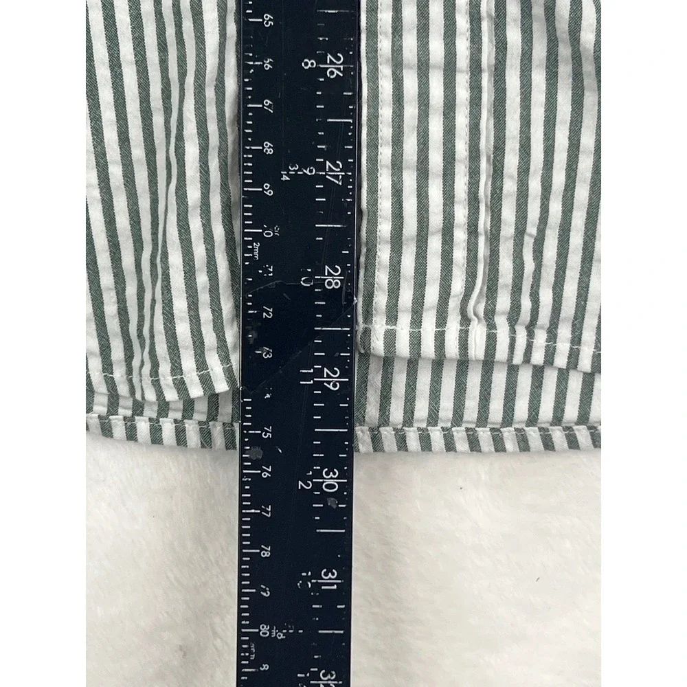 J Crew Seersucker‎ Slim Fit Button Down Shirt Mens Size L Green Stripe Casual